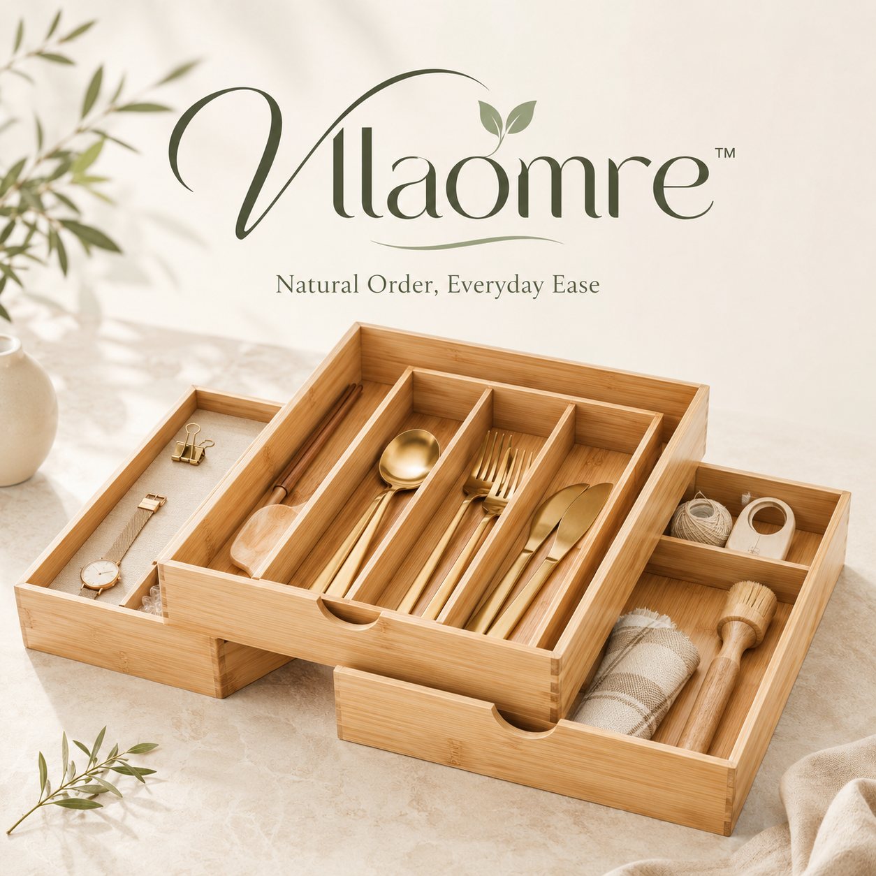 Vllaomre™ Bamboo Drawer Organizer Set