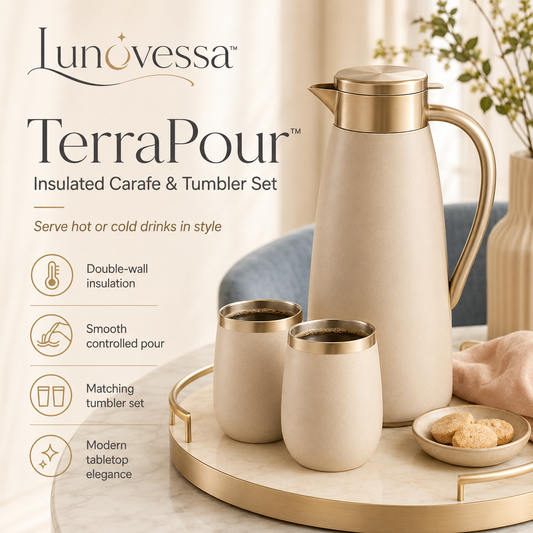 Lunovessa™ TerraPour Insulated Carafe & Tumbler Set, Double-Wall Thermal Beverage Pitcher for Coffee, Tea & Cold Drinks