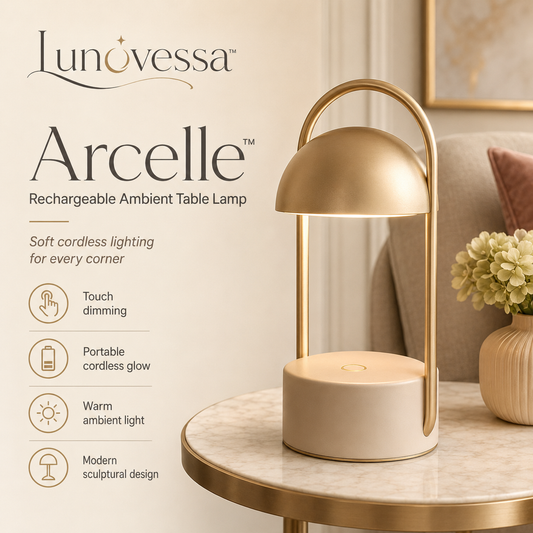 Lunovessa™ Arcelle Rechargeable Table Lamp, Cordless Dimmable LED Touch Lamp for Bedroom, Dining Table, Patio & Office