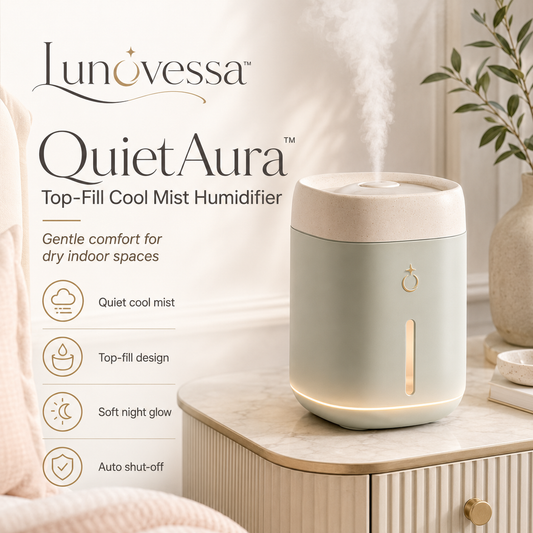 Lunovessa™ QuietAura Top-Fill Cool Mist Humidifier, Quiet Bedroom Humidifier with Night Light & Auto Shut-Off