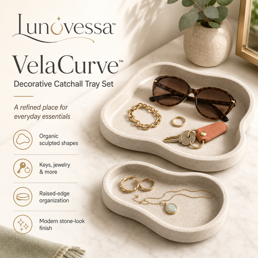 Lunovessa™ VelaCurve Decorative Catchall Tray Set, Modern Jewelry Dish, Entryway Key Tray & Vanity Organizer
